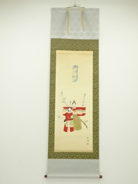 JAPANESE HANGING SCROLL / HAND PAINTED / HINA DOLLS